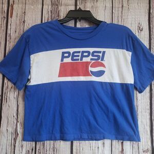 PEPSI Large T-Shirt Womens Cropped T-Shirt Cotton Blue Logo Short Sleeves Crew